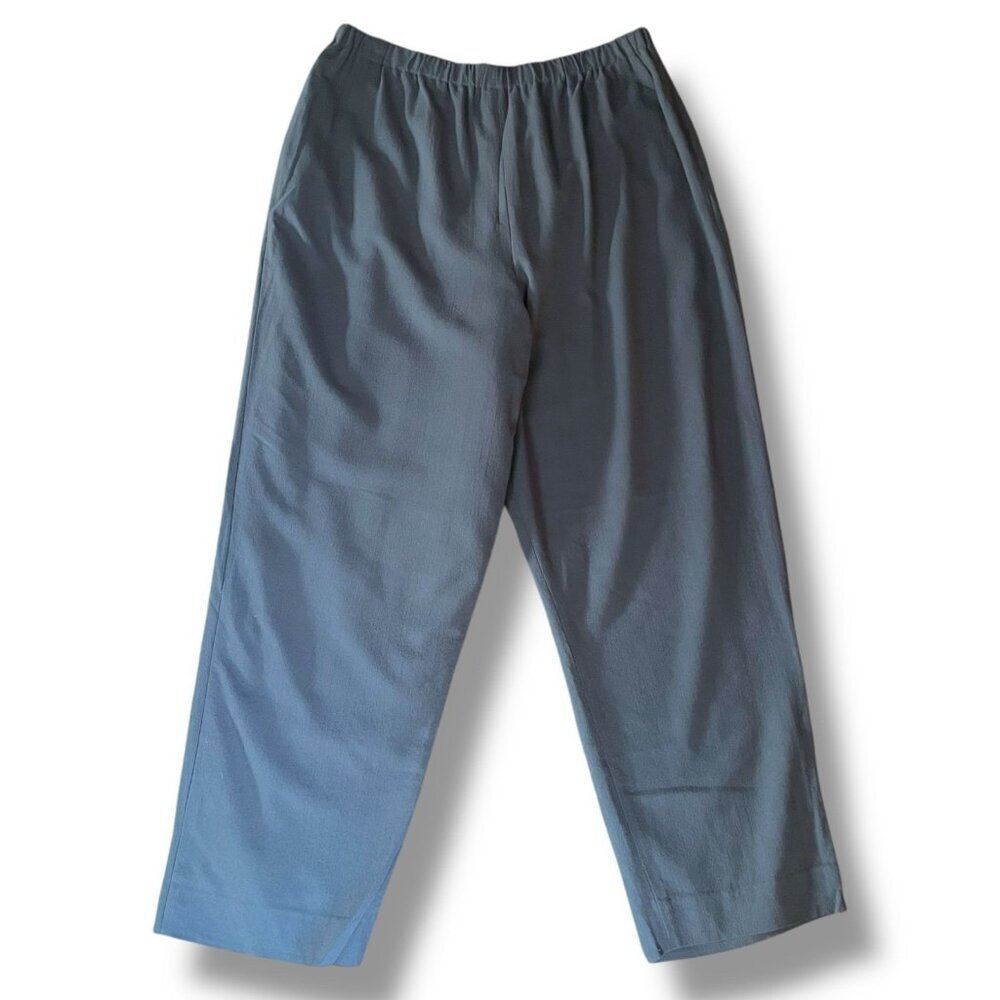 Asiatica Womens Pants Sz L/XL Gray Wool Crepe Pull On Wide Leg Ankle Lagenlook